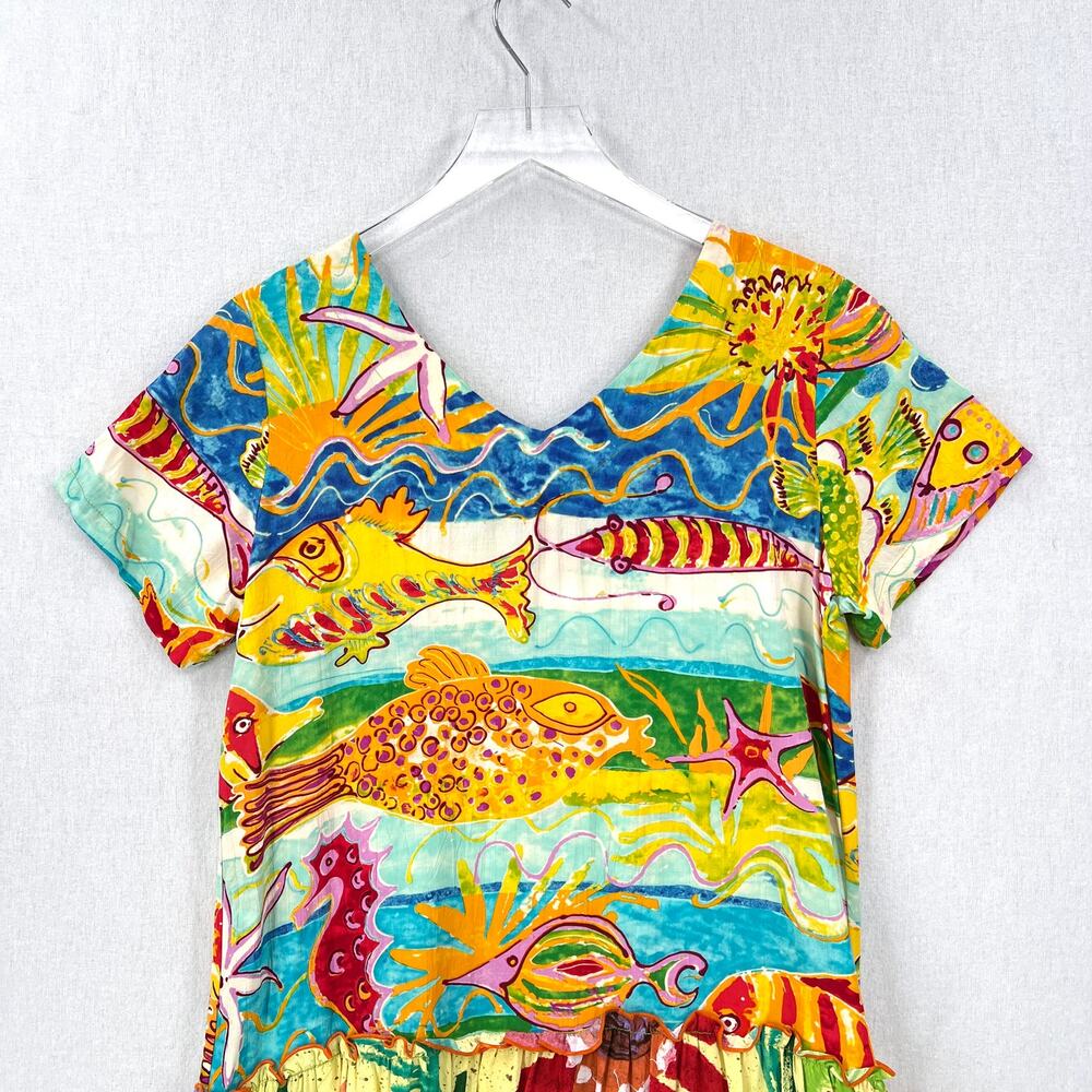 JAMS WORLD Hattie V Neck Dress Medium Creatures of the Sea Hawaiian Fish Vintage - Picture 4 of 12